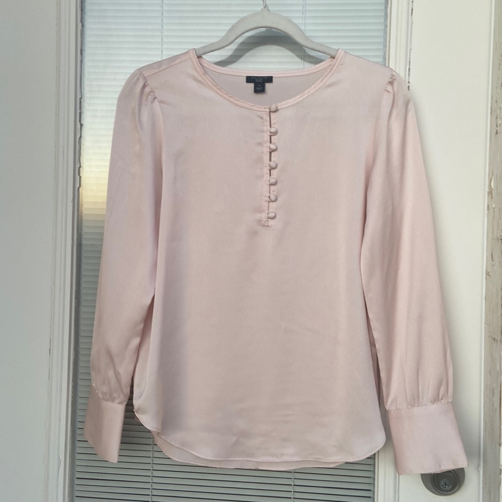 Ann Taylor, small (S) rose pink, silky, long sleeves, crew neck top
